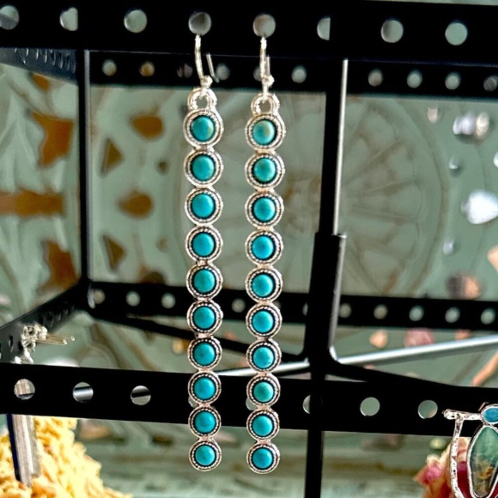 ULTRA LONG Turquoise and silver southwest western silver long dangle earrings